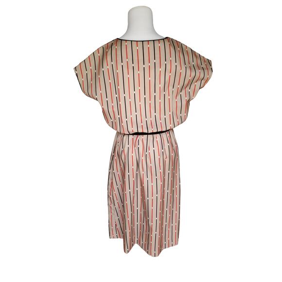 Vintage Joan Curtis Dress Striped Belted Short Sleeve Tan Black Red Sz 16 - Picture 9 of 12